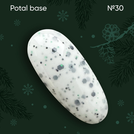 NAILSOFTHEDAY Potal Base 30 – mleczna baza z czarnym oraz zielonym brokatem, 10 ml